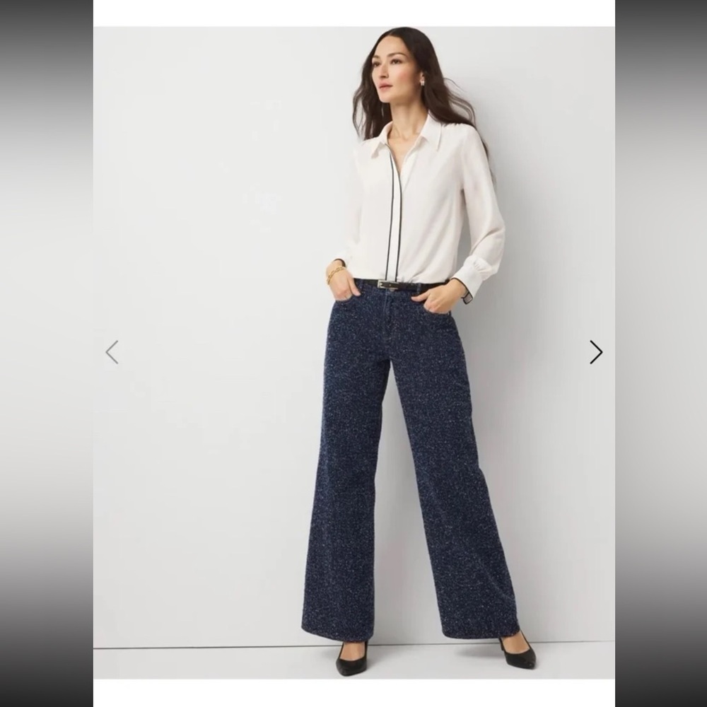 NWT WHBM White House Black Market Bouclé Mid Rise Wide Leg Jean size 12s - Picture 2 of 12